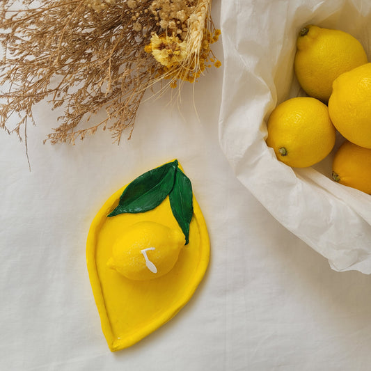 Coffret Artisanal : Bougie Citron & Coupelle Citron – Pièces Uniques