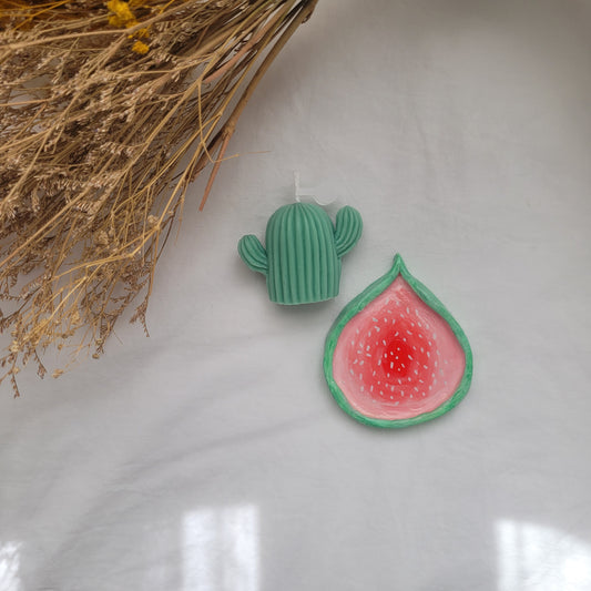 Coffret Artisanal : Bougie Cactus & Coupelle Figue – Pièces Uniques